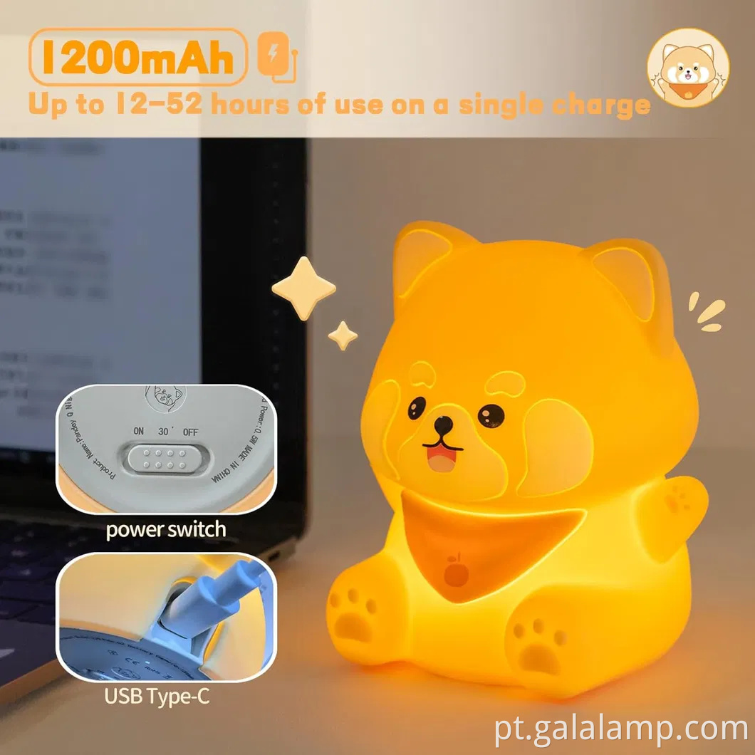 Adorável lâmpada de toque de panda vermelha recarregável para crianças 'quartos